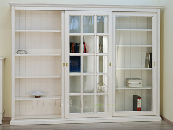 Cabinet With Glass Doors And Shelves, Solid Wood Bookcase With Sliding Glass Doors
