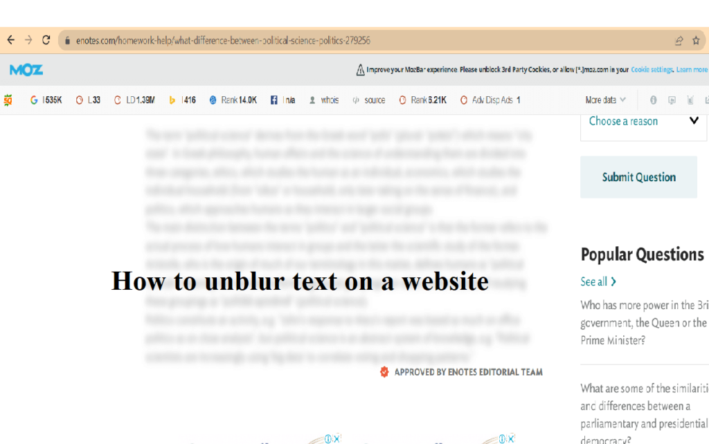 unblur text on a website