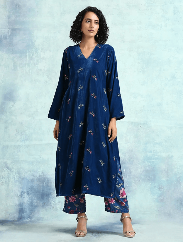 embroidered velvet kurta