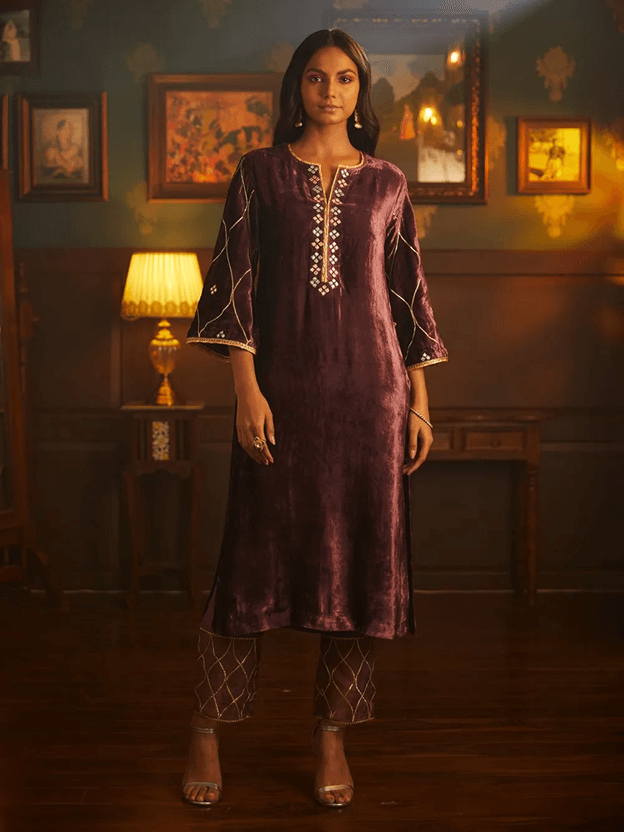 mirror embroidered velvet kaftan